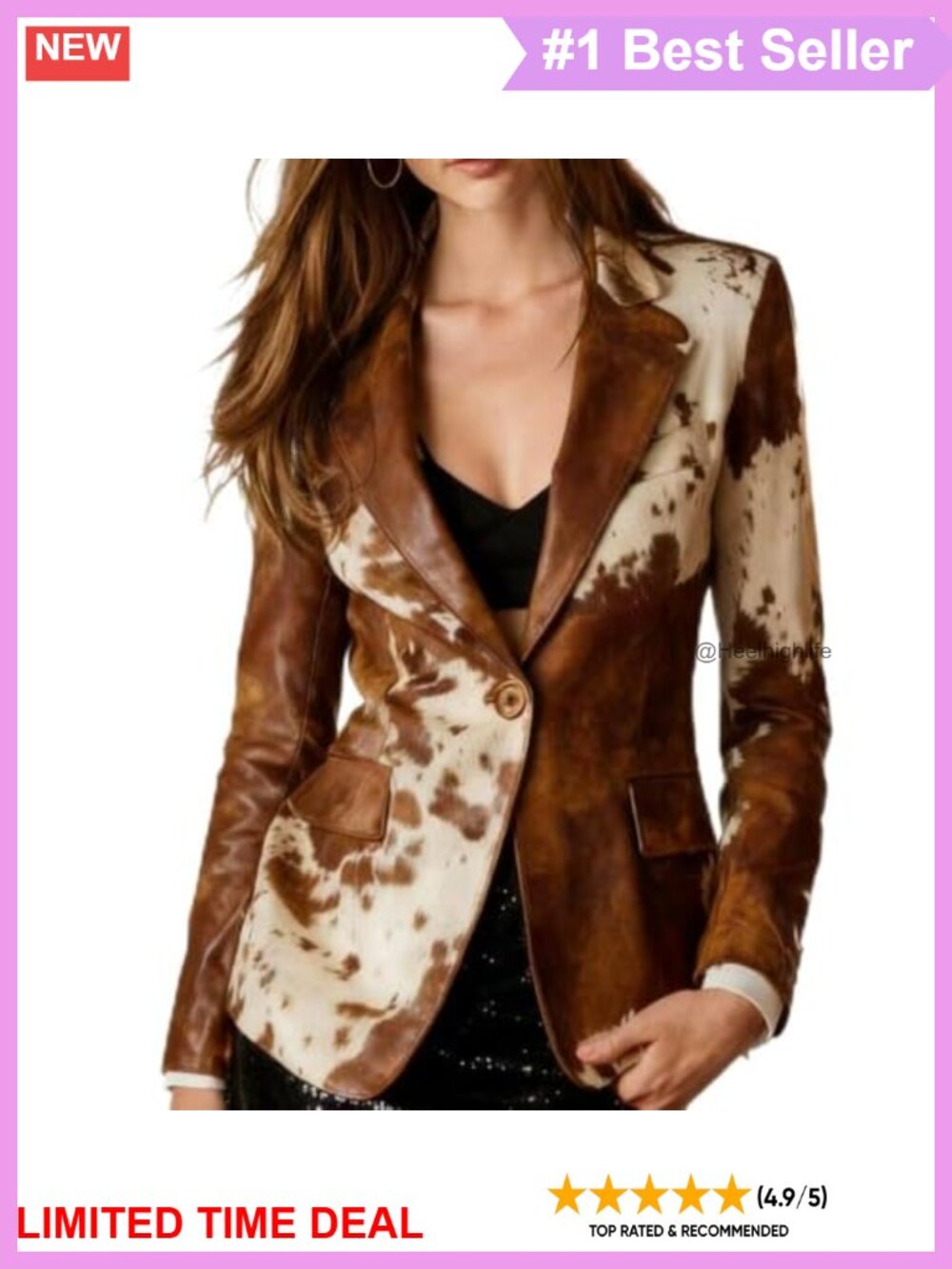 Women's Cow Print Blazer Long Sleeve Single-Breasted Lightweight Business Coat